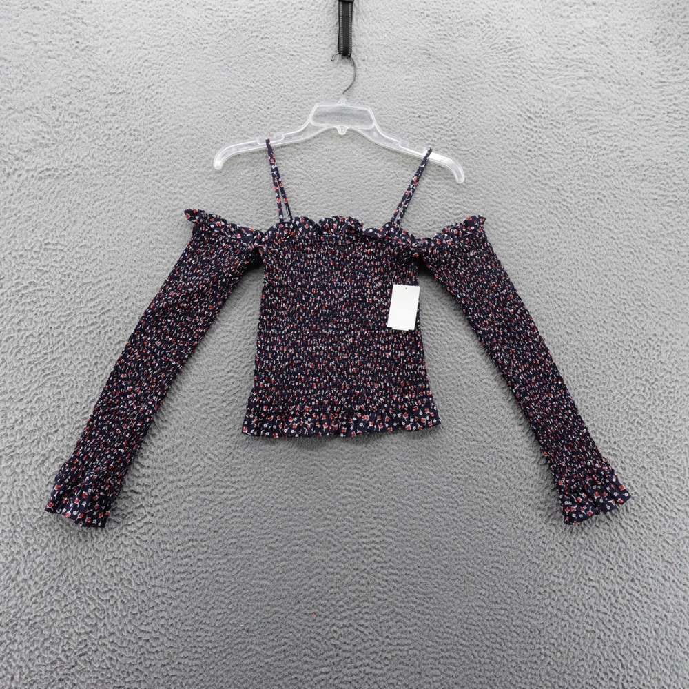 Polo Ralph Lauren Smocked Floral Cold Shoulder Long Sleeve Crop Top XS NEW